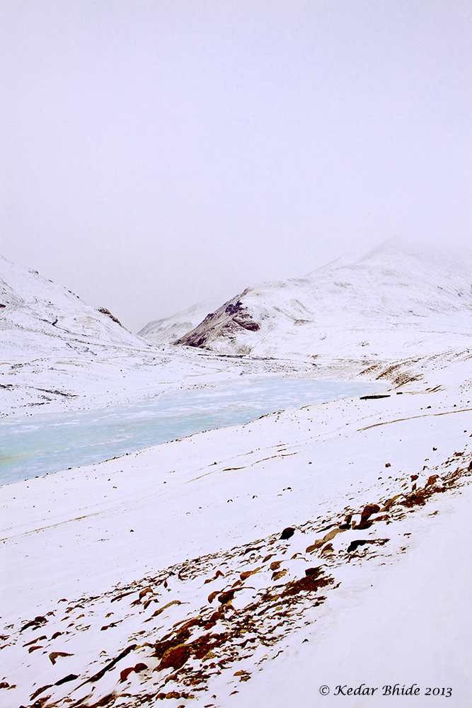 Frozen stream near Tso-moriri for Sanjoy"s book